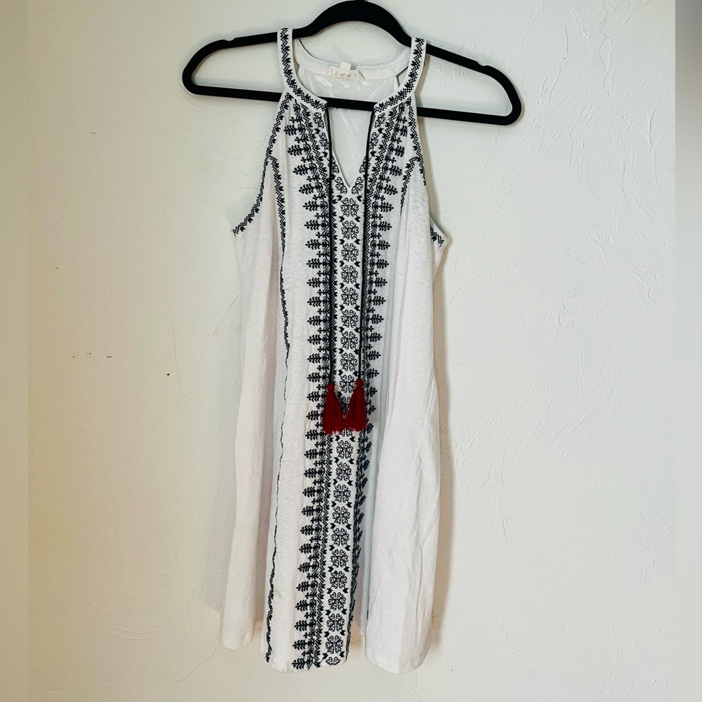 THML boho white blue embroidery dress S